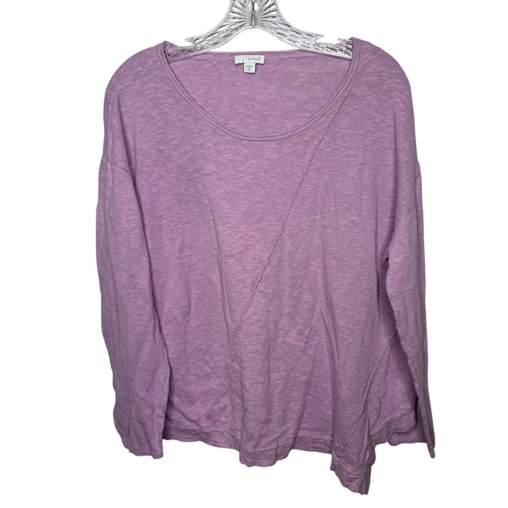 Pure Jill Lavender Slub‎ Knit Long Sleeve Top Cotton Linen Blend Size XL